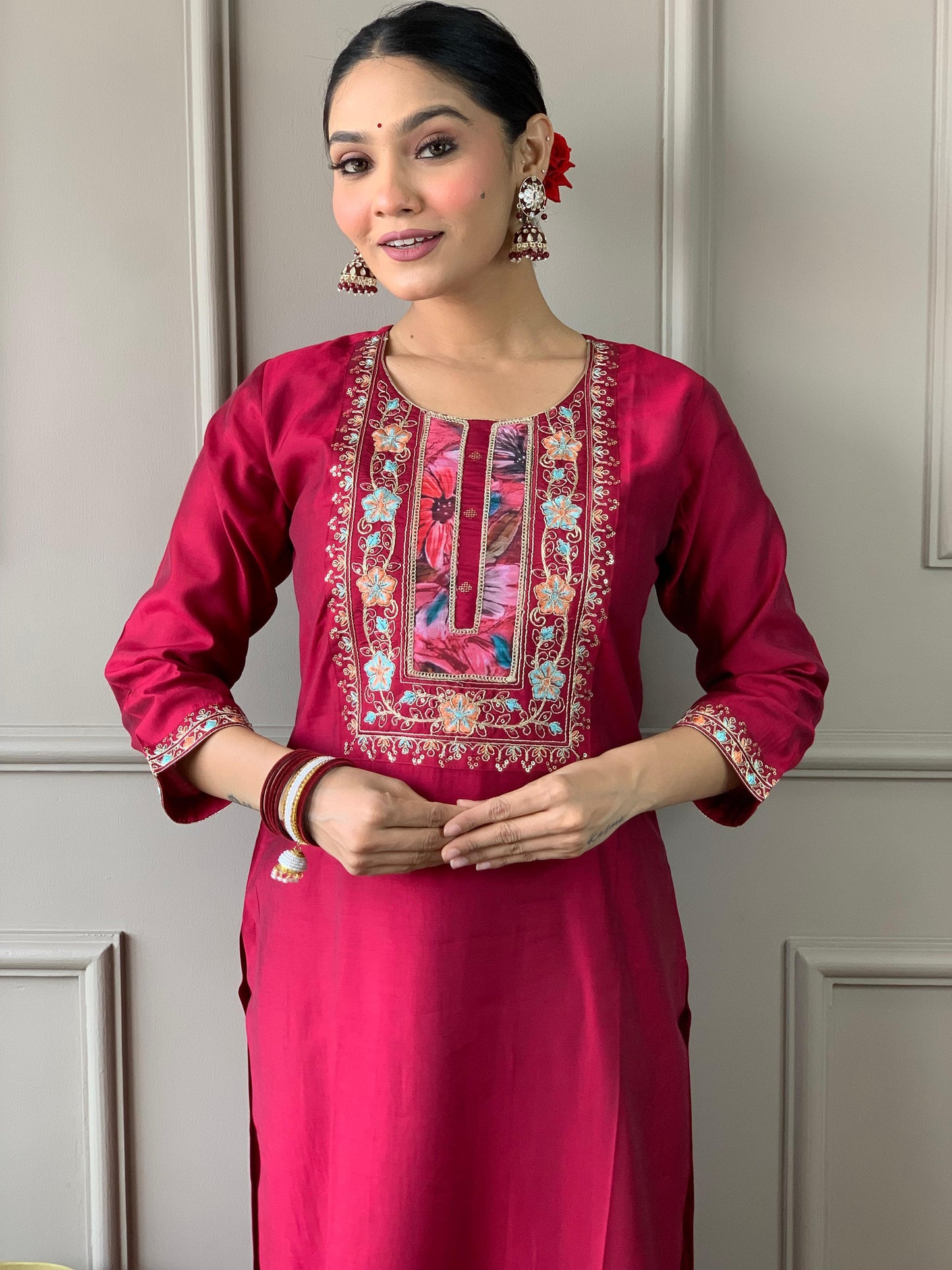 Elegant Viscose Chanderi Kurti Set with Dupatta