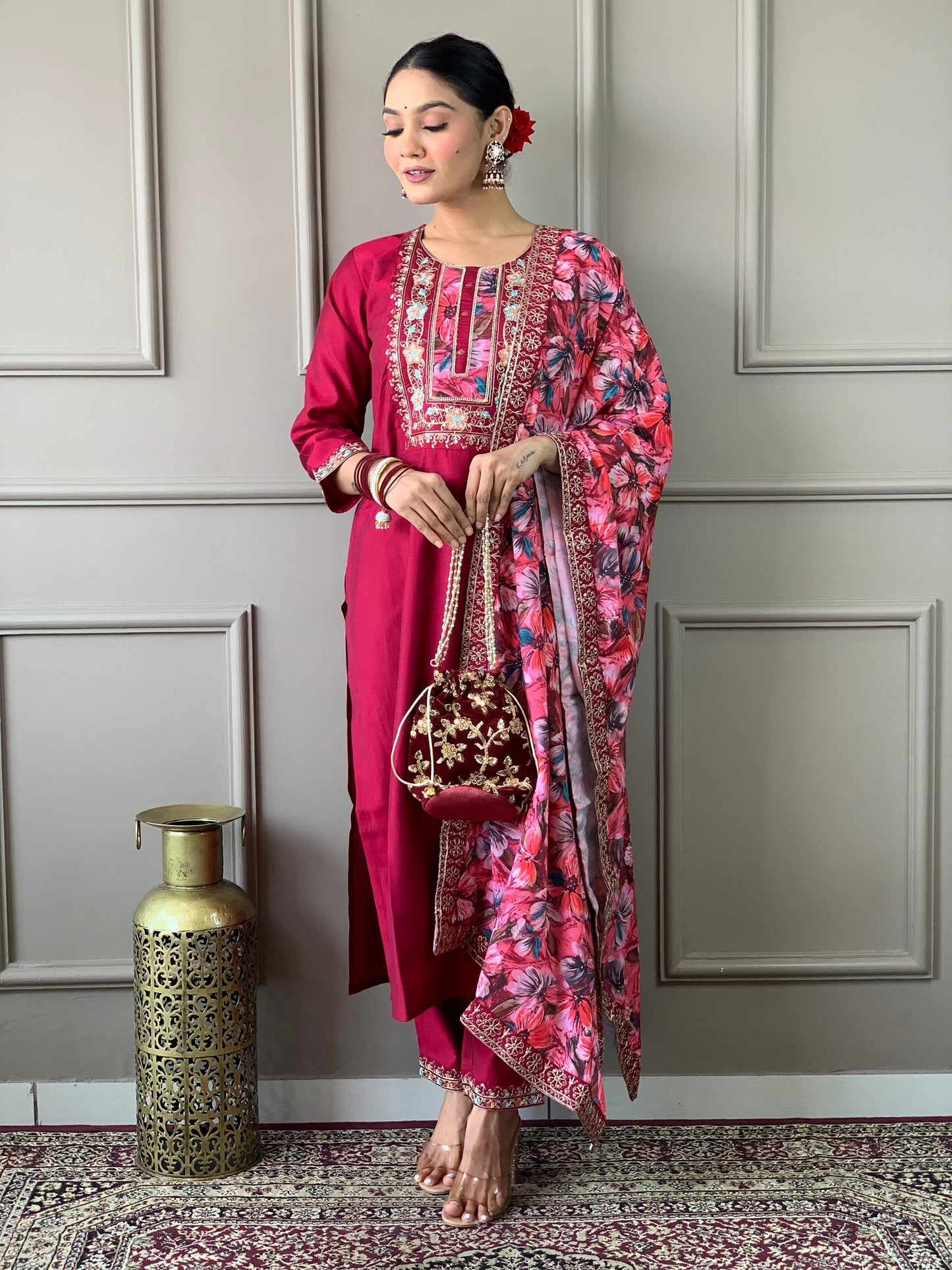 Elegant Viscose Chanderi Kurti Set with Dupatta