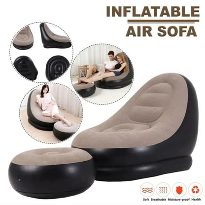 2-In-1 Inflatable Sofa Set with Air Pump | Portable Lounge Chair & Footstool for Leisure, Reading & Relaxation