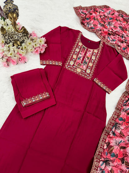 Elegant Viscose Chanderi Kurti Set with Dupatta