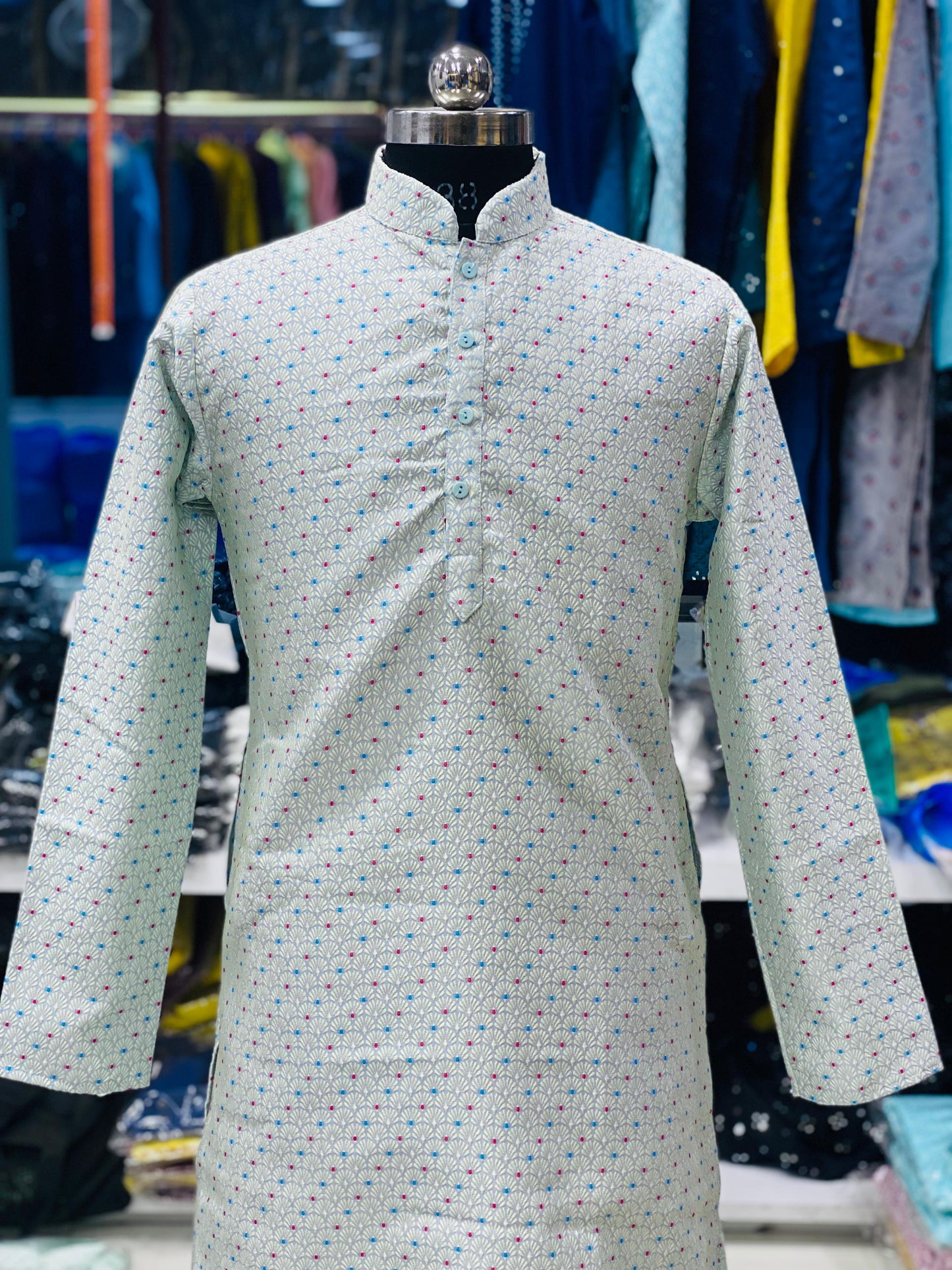 Elegant J-Card Silk Kurta with Amboj Work – Perfect for Diwali Festivities!