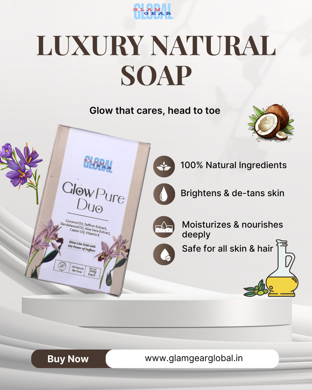 Glow Pure Duo – All-in-One Natural Care Soap (Pack of 2)